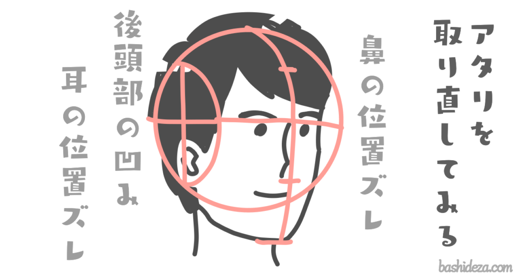 右向きの顔を描くと歪む 左右反転に頼らず正しくアタリをとろう ばしでざ